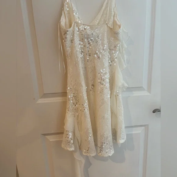 Zara White Sequin Ruffle Mini Dress - Picture 3 of 6